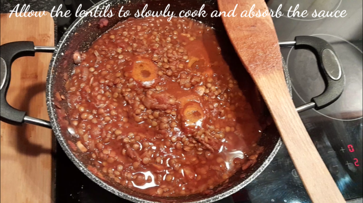 Allow the lentils to slowly cook and absorb the sauce.