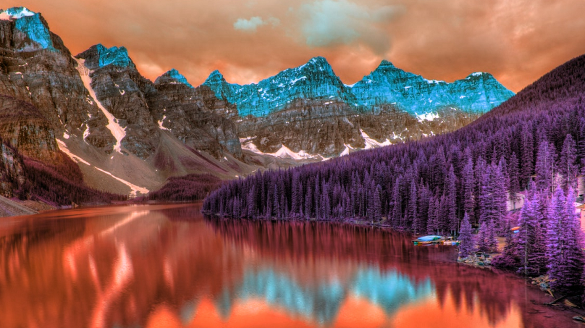 Photo realism to a strange alien landscape by gradually rotating the hue.