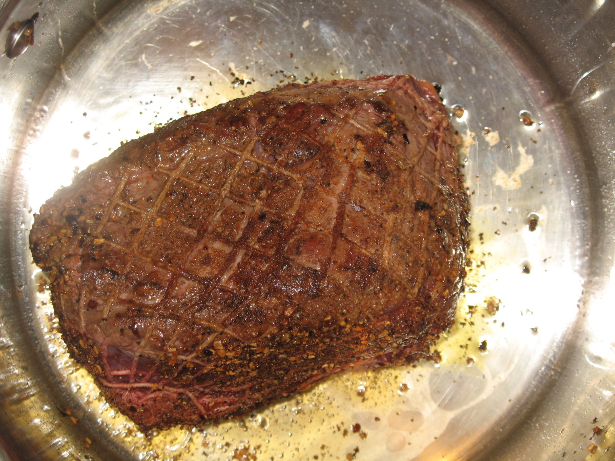 Sear all sides of the roast until brown