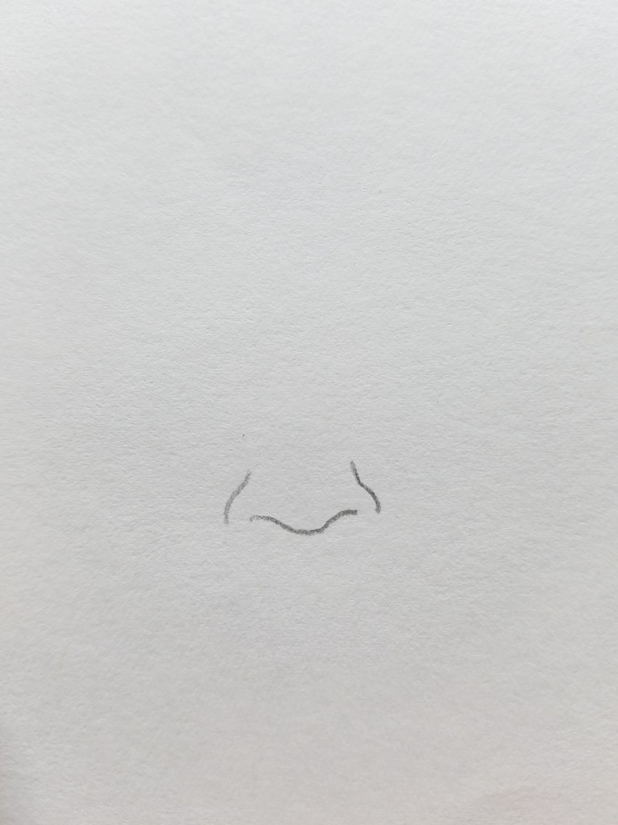 To start our Bootleg Hank Hill we will begin drawing the nose. Start by drawing a flattened U shape almost as if you were drawing a bull's nose. At the end of each tip add a hook both resemble the up swoop of the Nike symbol. Composition starting.