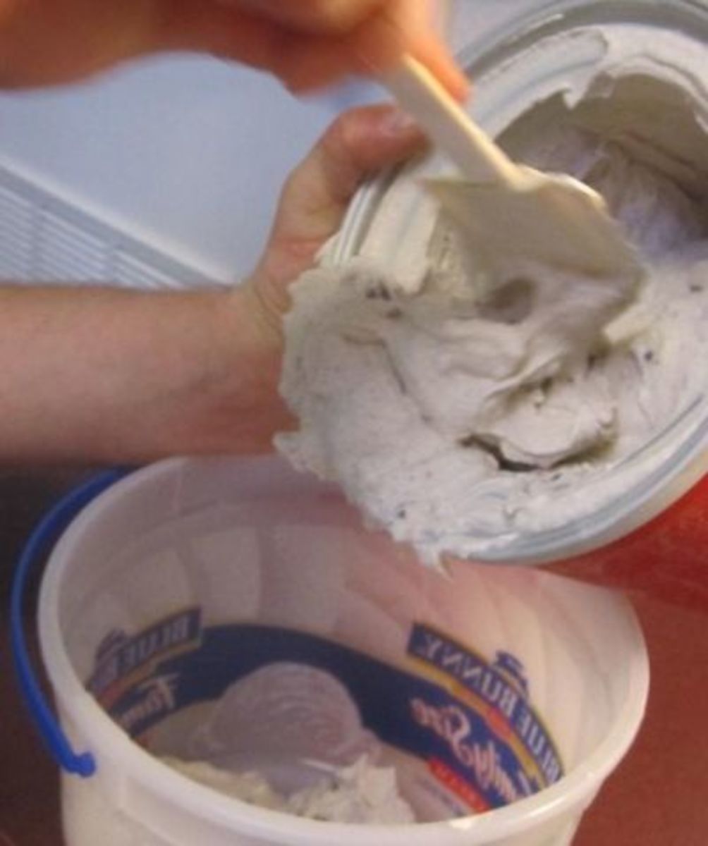 Use a rubber spatula to salvage all the ice cream you can.