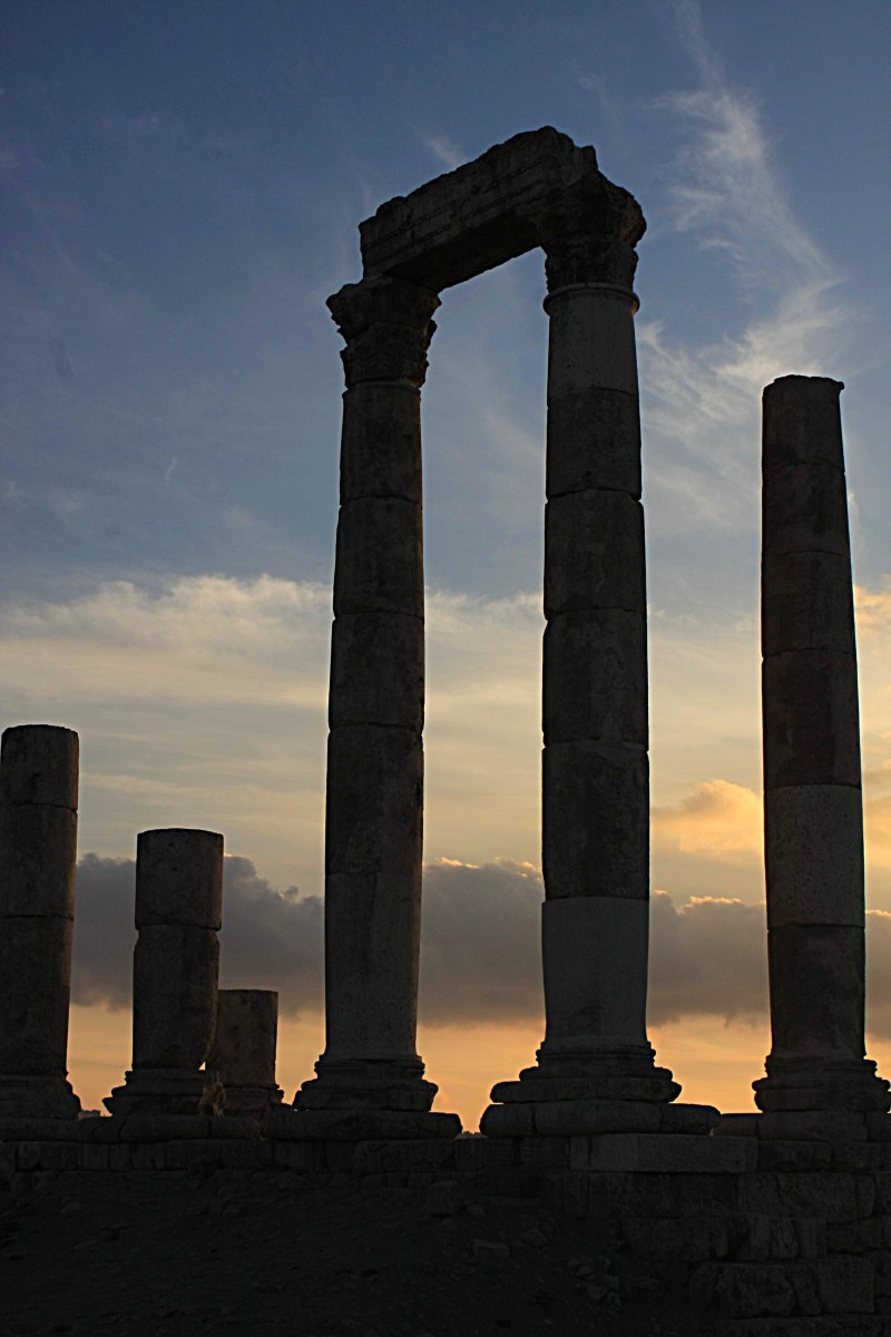 These columns of the Temple of Hercules imaged at sunset, overlook Jordan's capital city