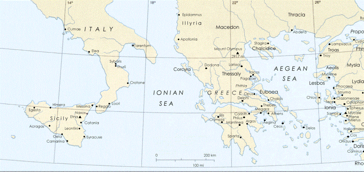 Map of the ancient Greece.