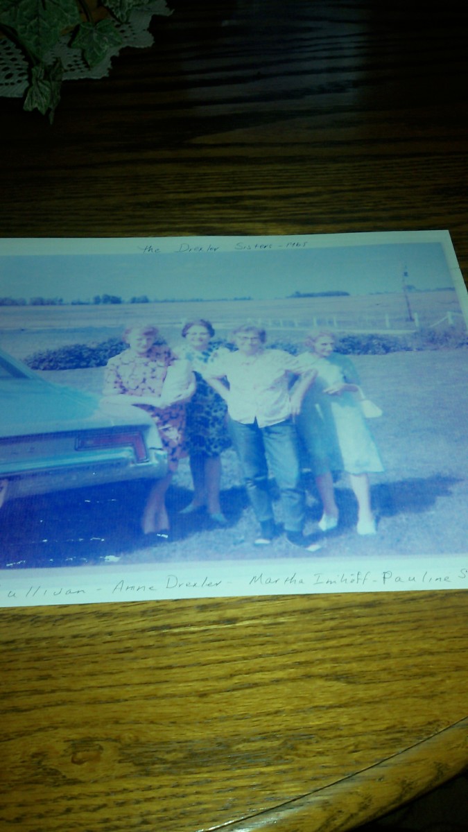 Grandma Schmidt and her three sisters.  From left to right:  great-aunt Mary Sullivan, great-aunt Annie Drexler, great-aunt Martha Imhoff, and grandma.  Picture taken in 1965.