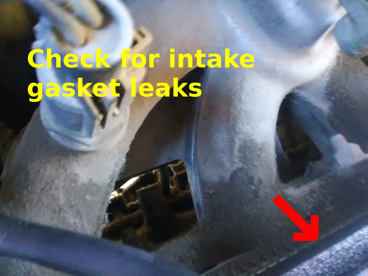 An intake manifold gasket can develop external or internal leaks.