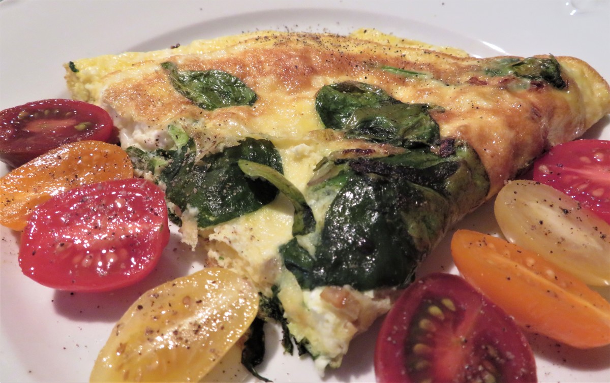Omelet with cherry tomato garnish