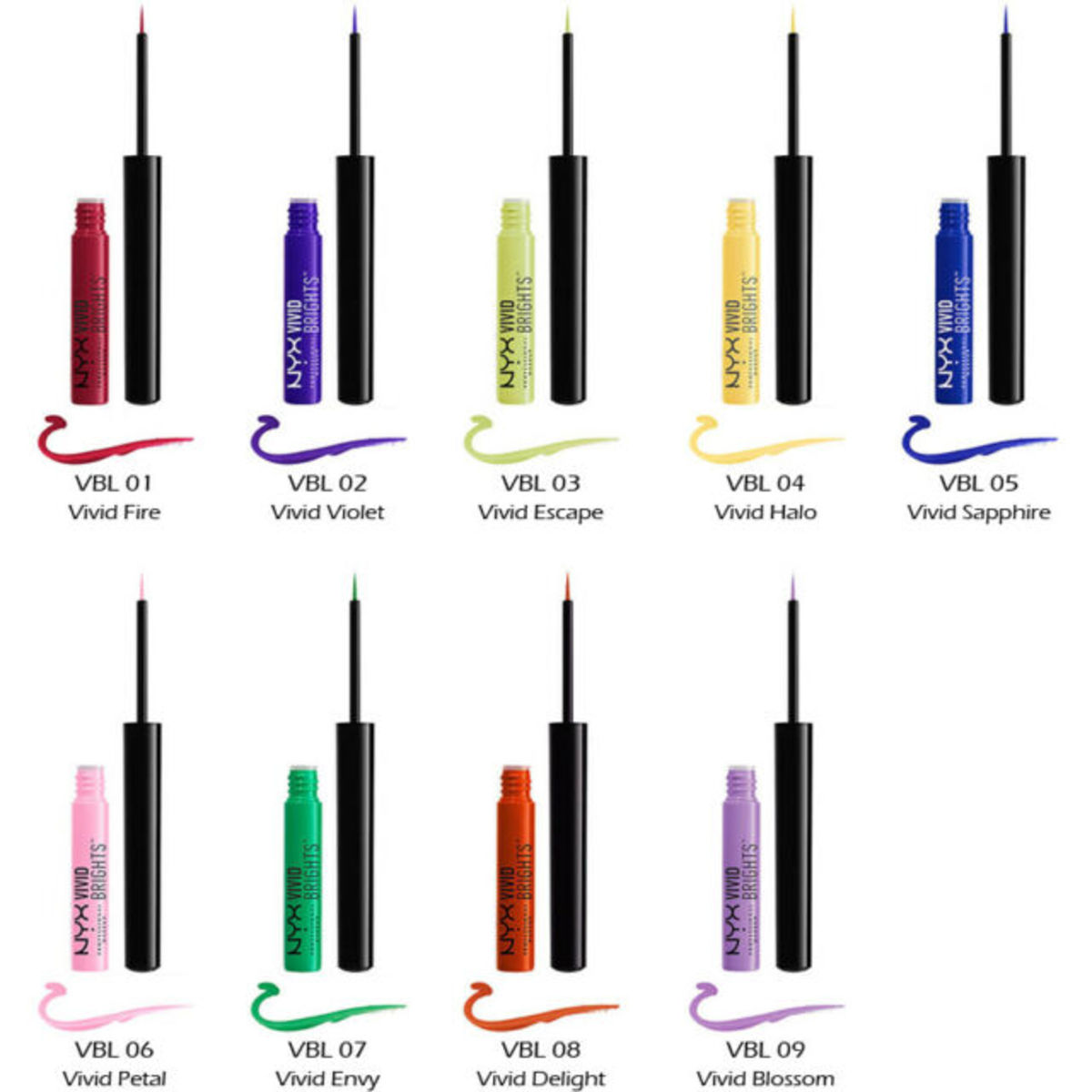 All of the NYX Vivid Brights colors