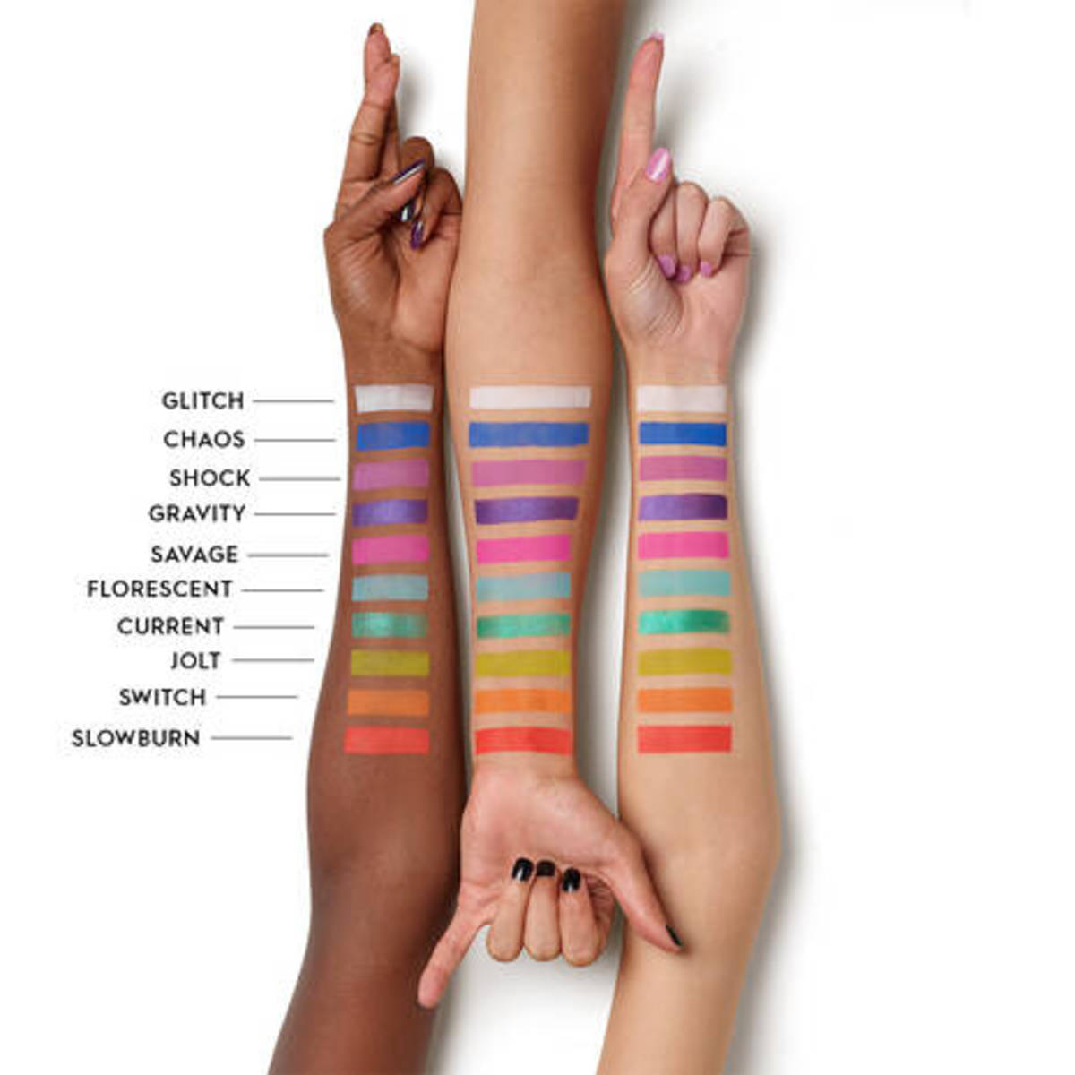 Urban Decay Wired Palette Swatches on different skin tones.