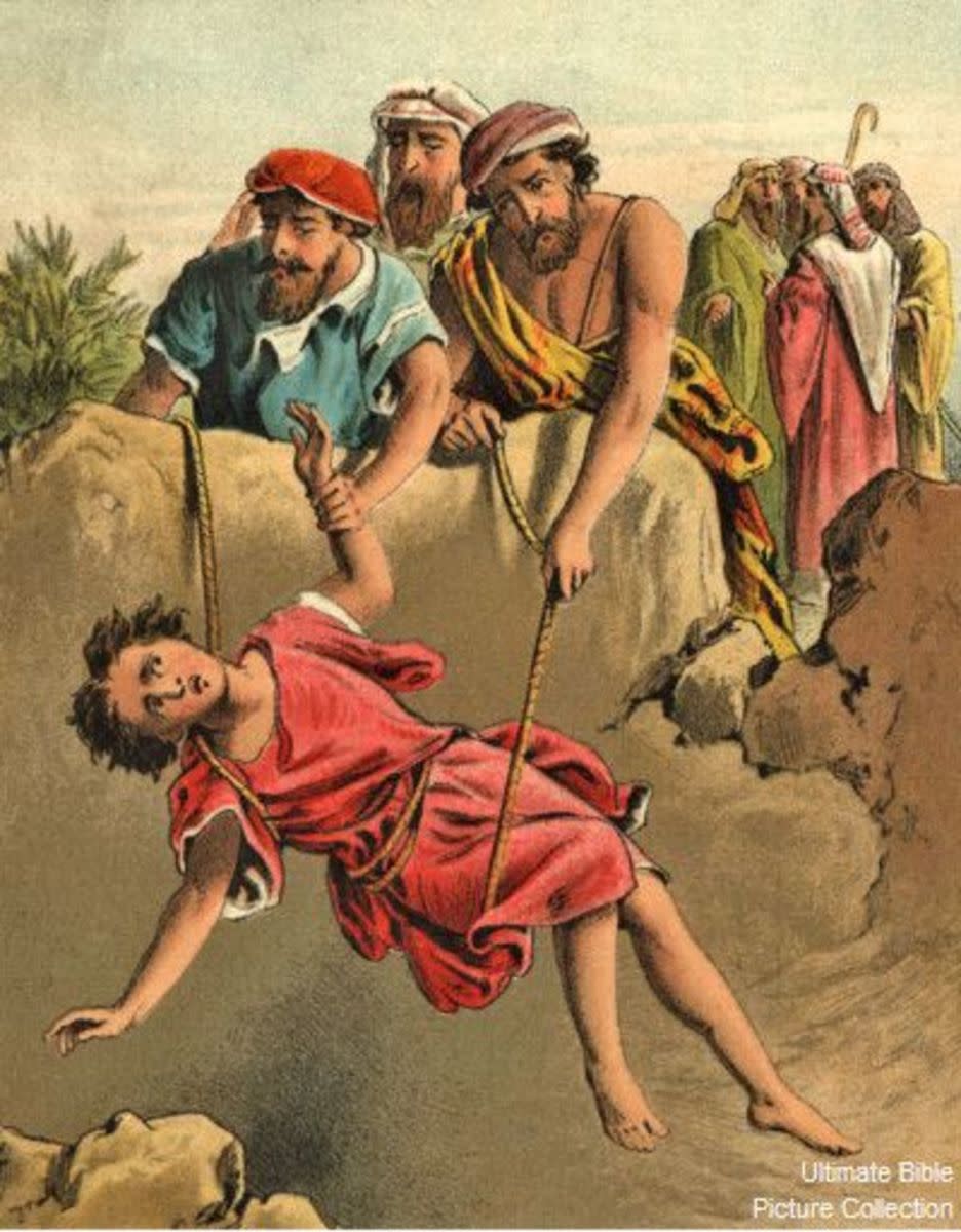 Joseph being put in a pit