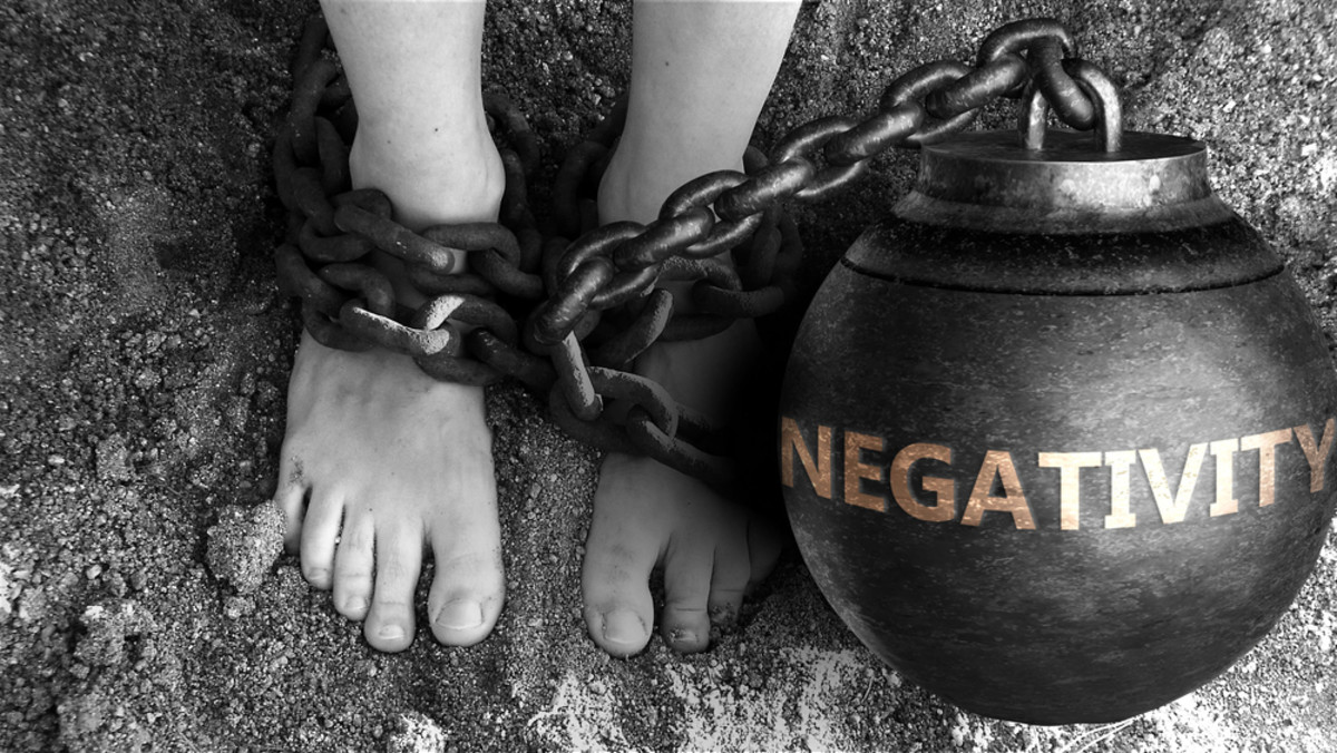 Negativity as a negative aspect of life - symbolized by word Negativity and and chains to show burden and bad influence of Negativity, 3d illustration