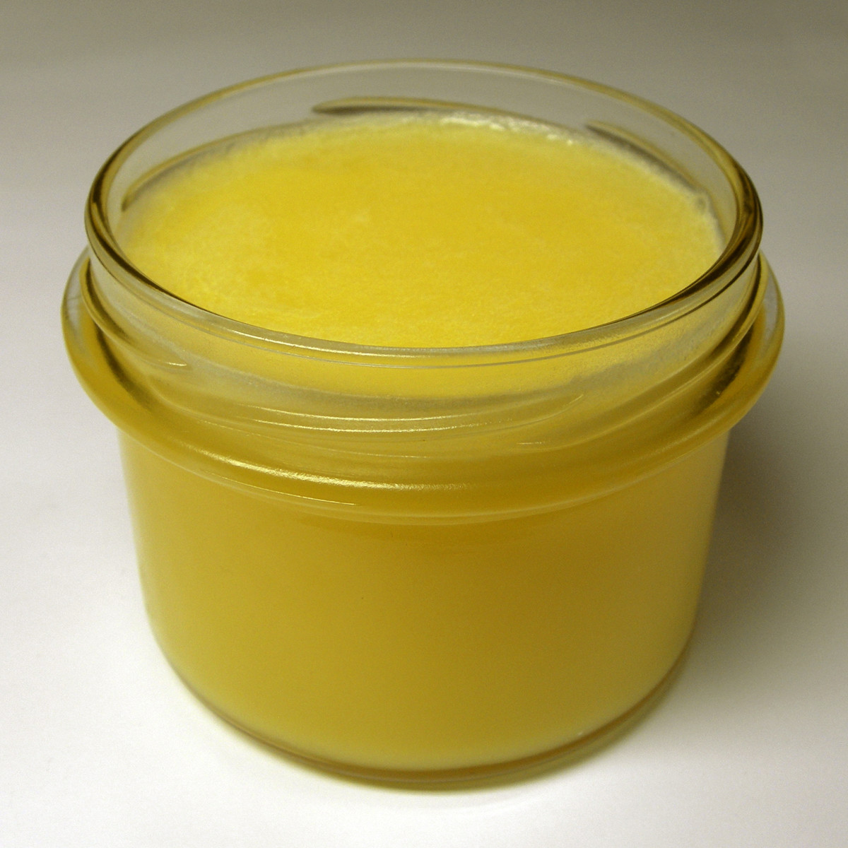 Fresh Ghee (clarified butter) at room temperature and solidified.