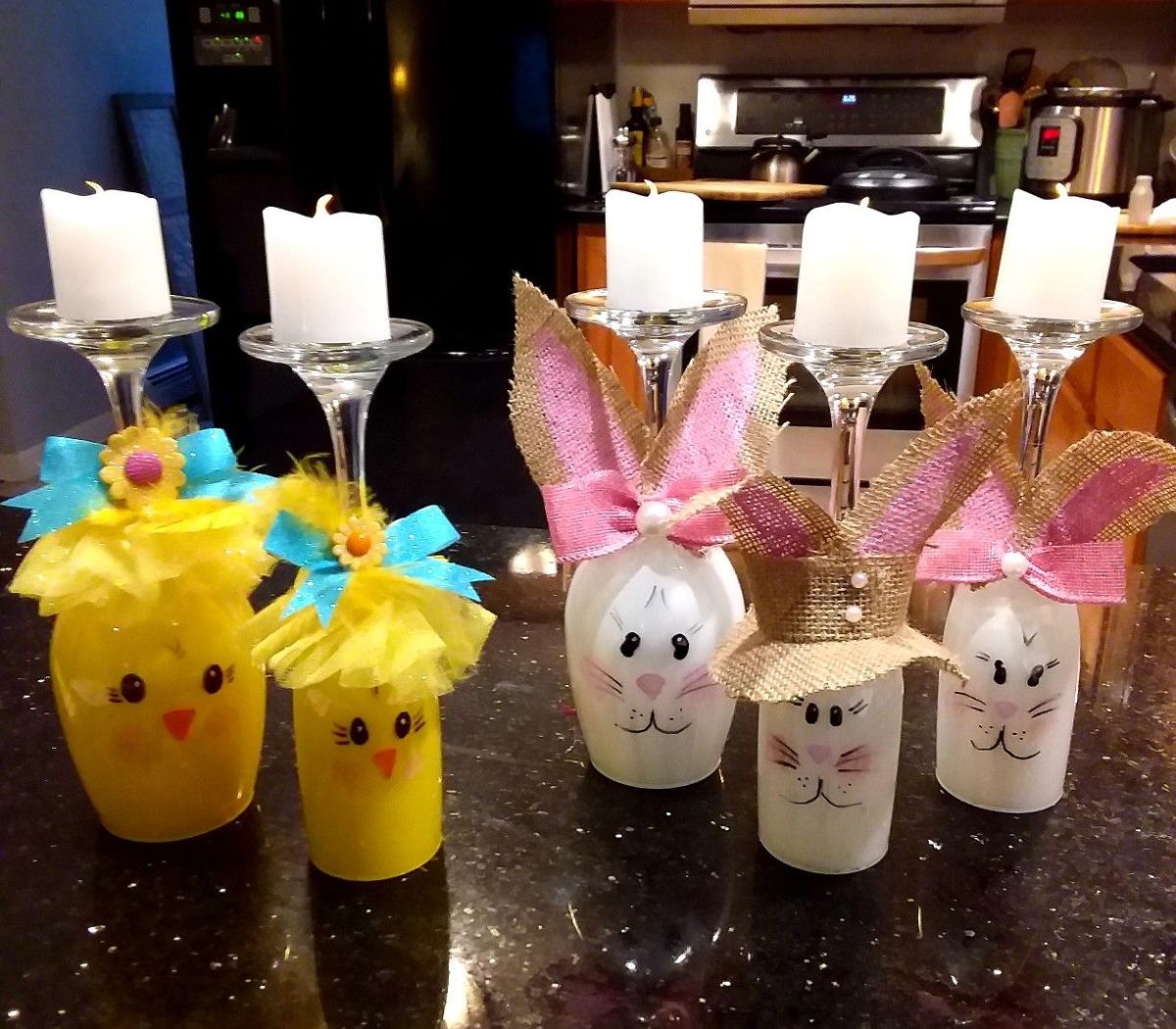 Paint wine glasses to look like Easter creatures, then turn them into candle holders.