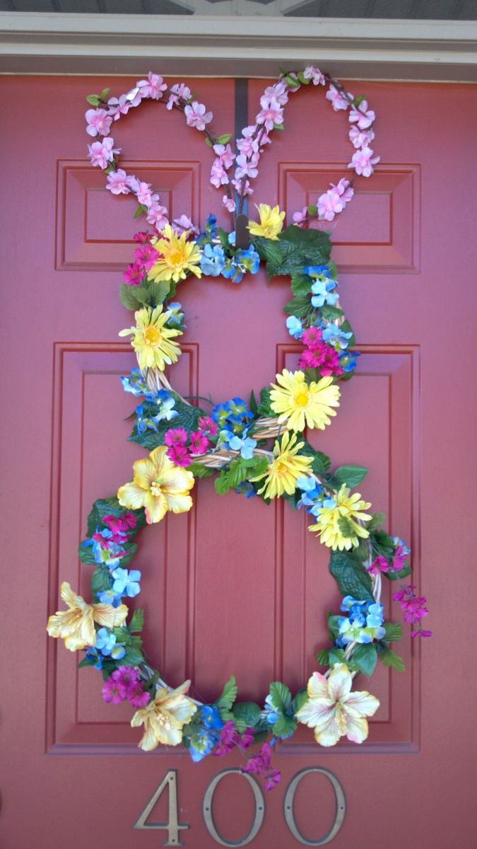 Combine a few wreath forms with pretty fake flowers, and you can make a bunny-shaped springtime wreath.