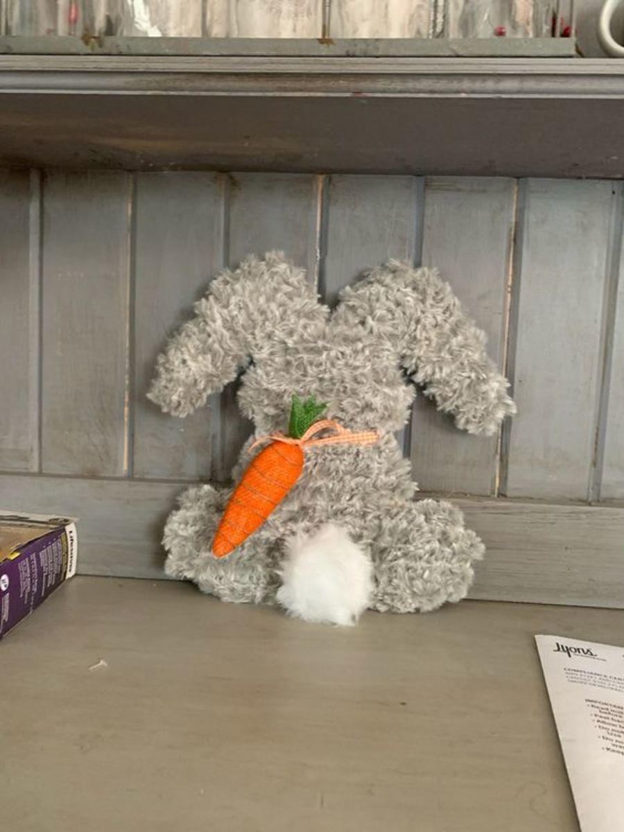 This fuzzy decoration started as a plain wooden bunny!