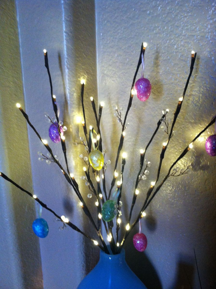 A lighted egg tree makes for a striking display.