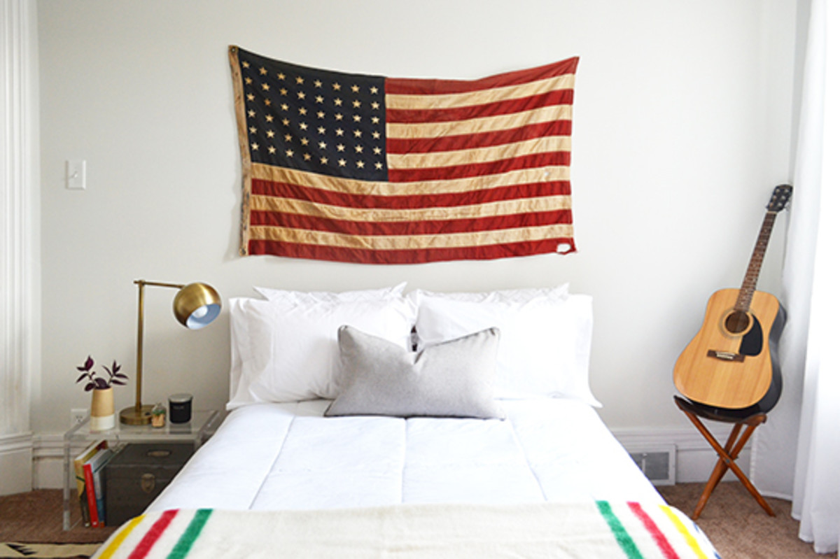 The bed making the old new again on the America flag.