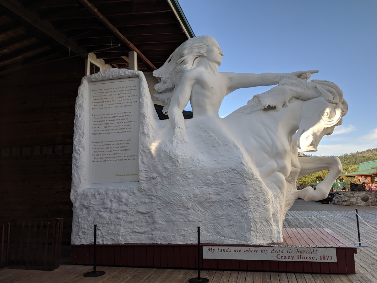 A plaster scale model depicting what the Crazy Horse sculpture on Thunderhead Mountain will look like when finished.