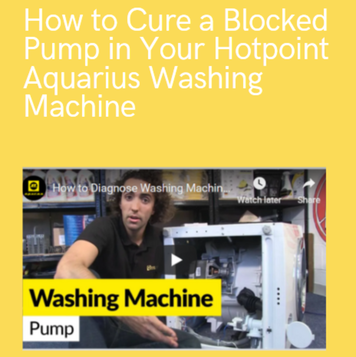 How to Cure a Blocked Pump in Your Hotpoint Aquarius Washing Machine.