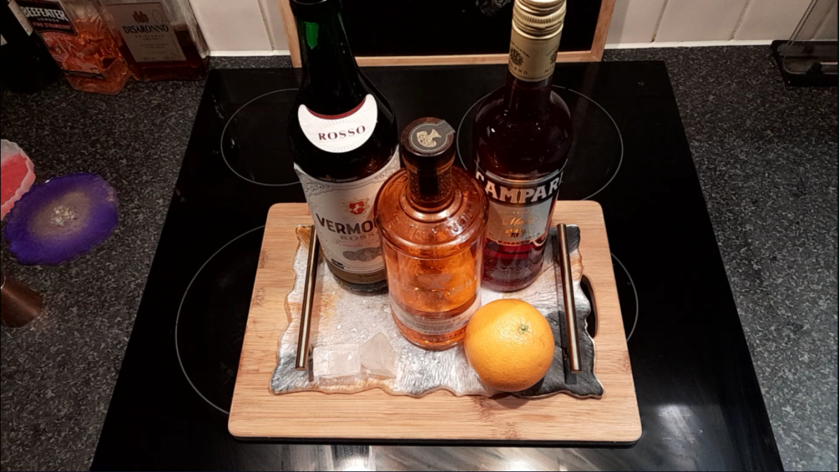 Ingredients for a Negroni cocktail