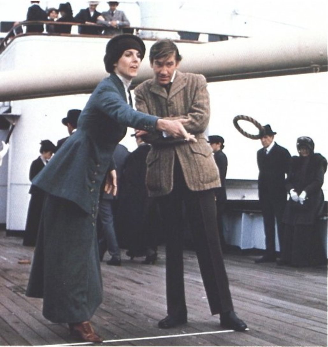 Second class passengers Leigh Goodwin (Susan Saint James) and Laurence Beesley (David Warner) enjoying themselves on deck