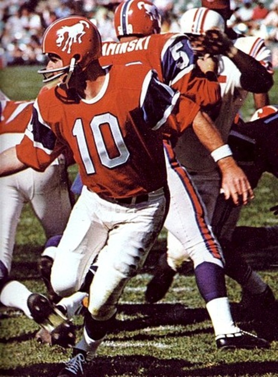 The Broncos crazy horse helmets in 1966