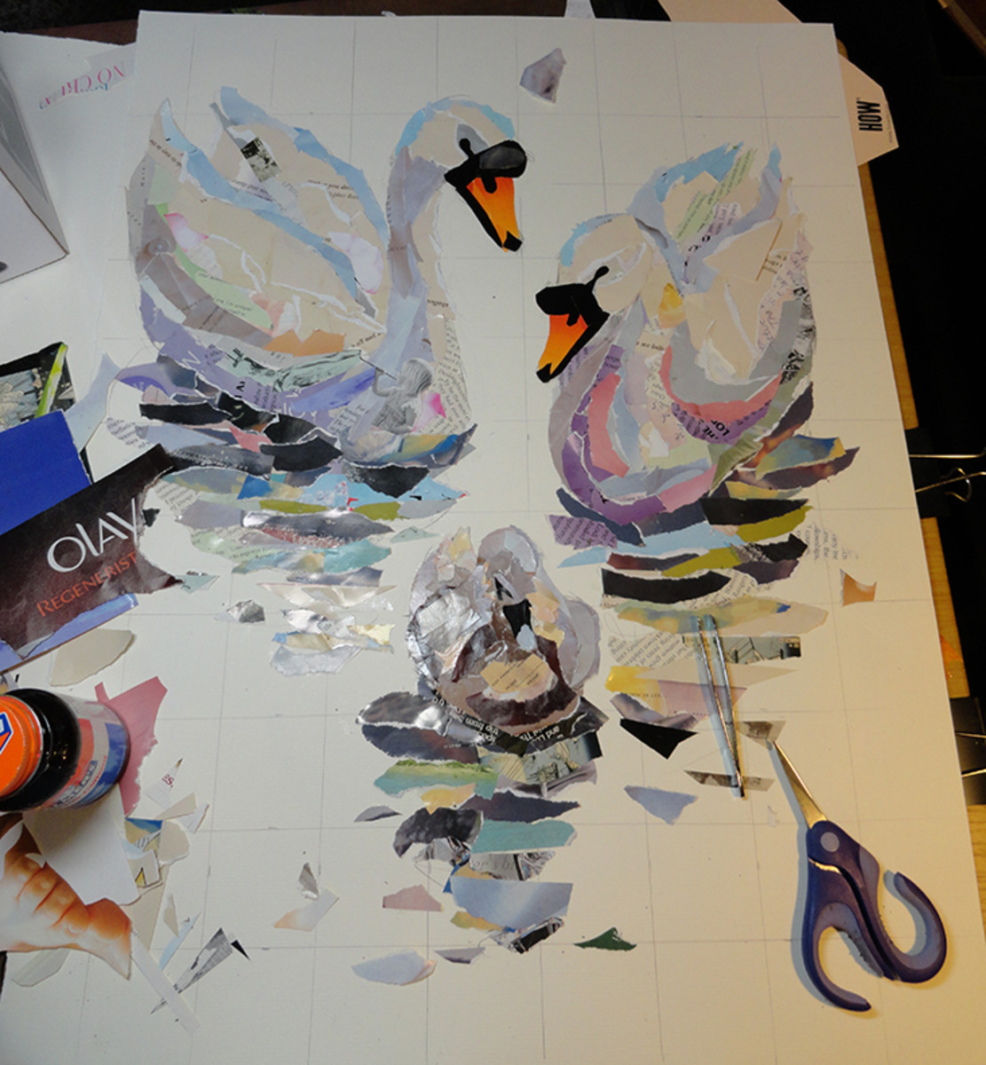 Photo of the progress of the collage