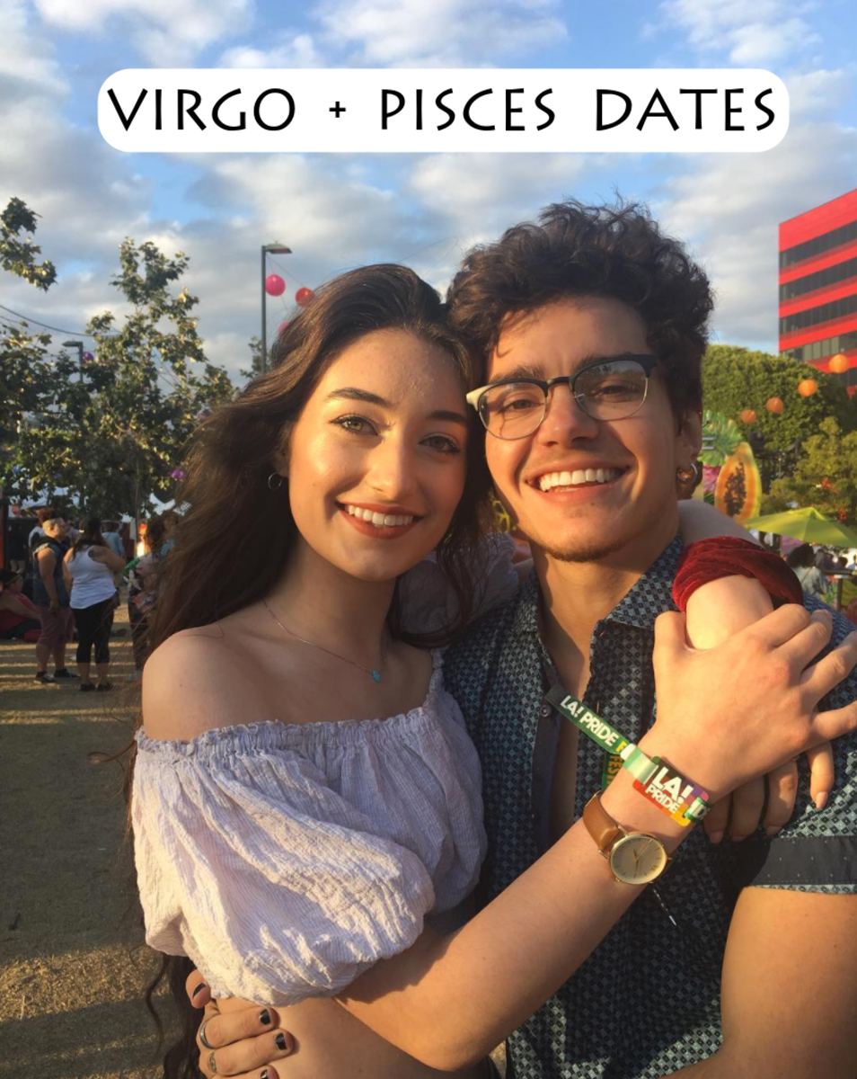 Virgo and Pisces date ideas: (1) take a trip outside along a beach or go on a gorgeous hike, (2) candlelit dinner and a movie, (3) learn to waltz together, (4) take pottery classes together, (5) explore an art museum.