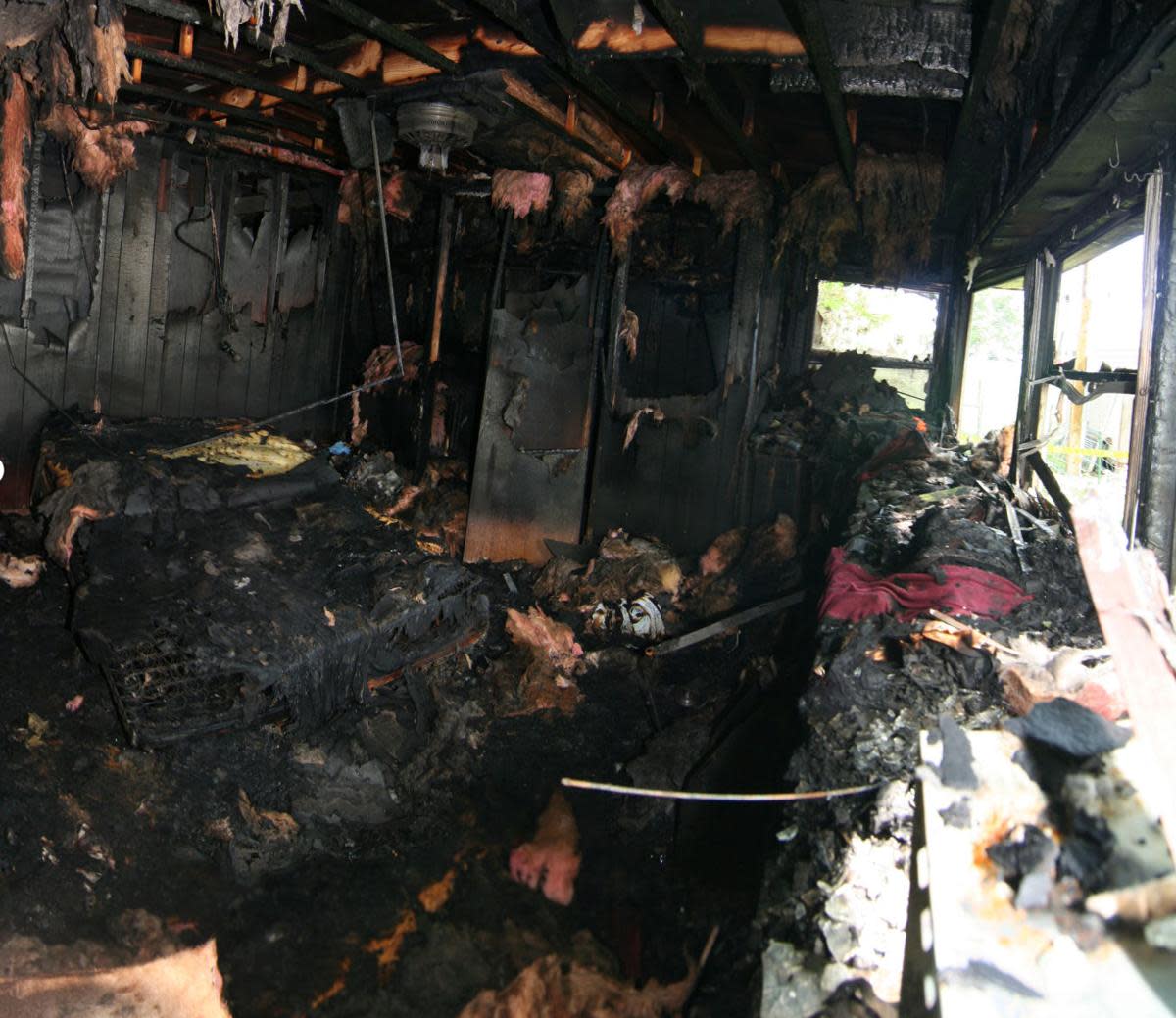 The inside of Kelcey's trailer after the fire.