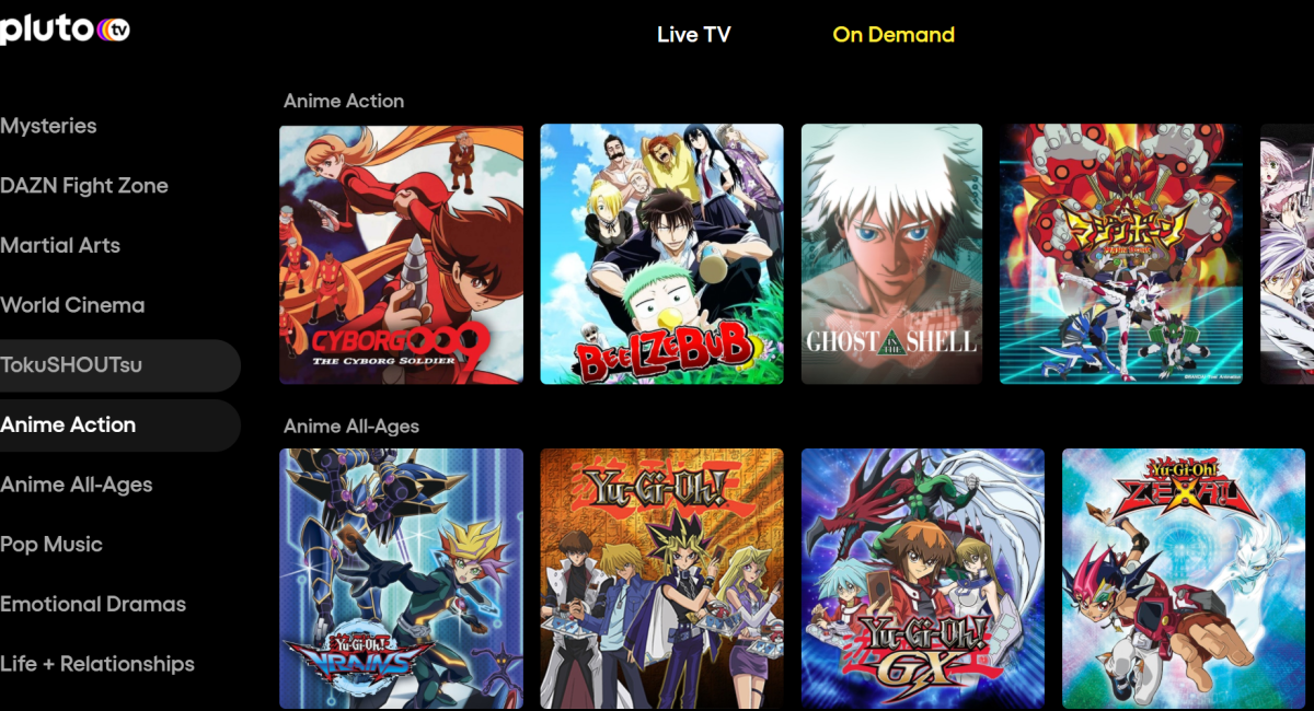 Pluto TV offers live and on-demand anime options