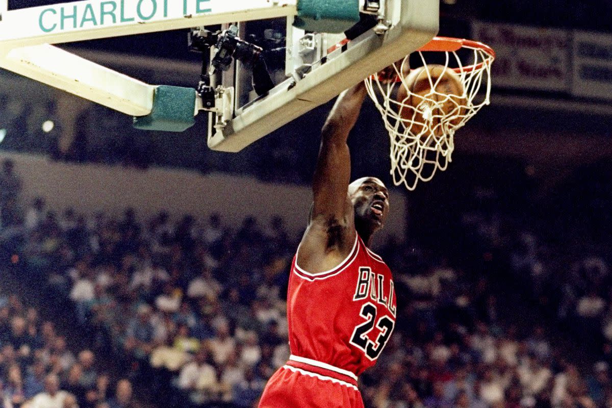 Michael Jordan dunking in his home state