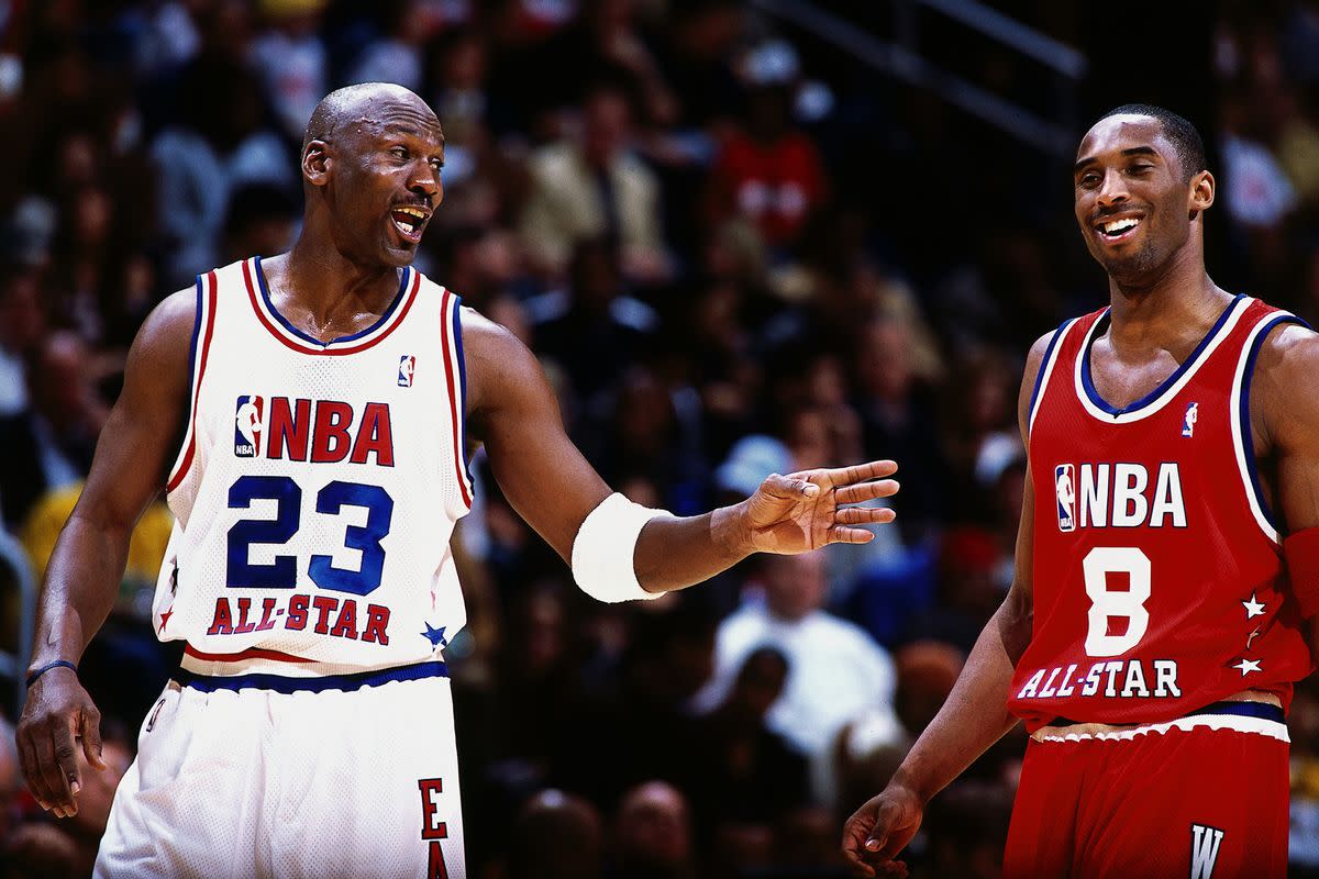 Michael and Kobe Bryant choppin' it up at the All-Star Game