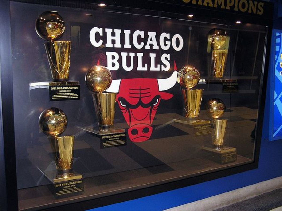 The Bulls' six NBA championship tropies