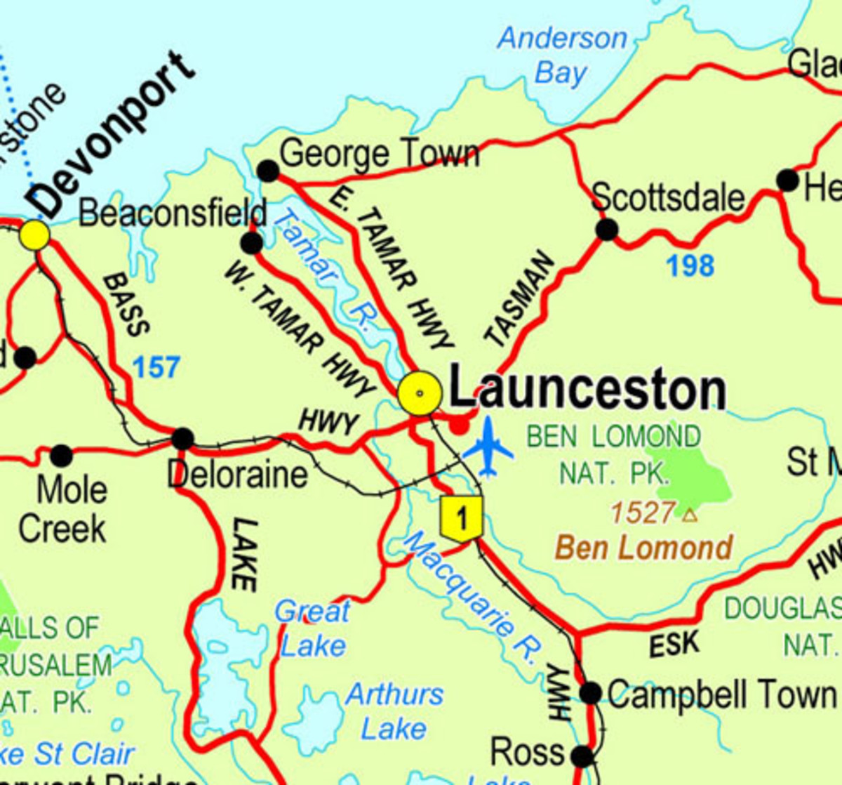 Map Showing Launceston, Deloraine and Mole Creek