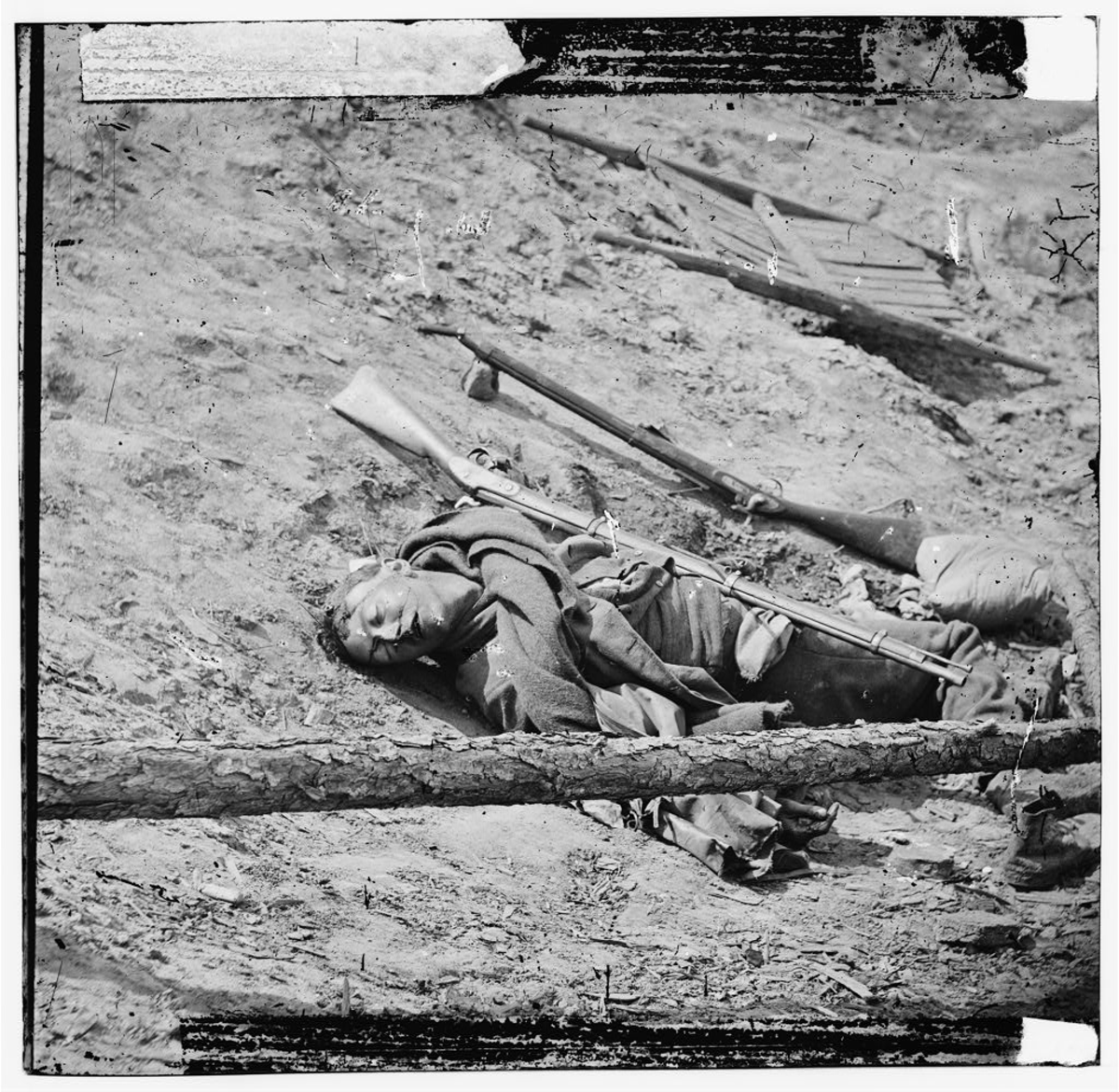 "DEAD CONFEDERATE SOLDIER PETERSBURG VIRGINIA" BY MATHEW BRADY IN 1865
