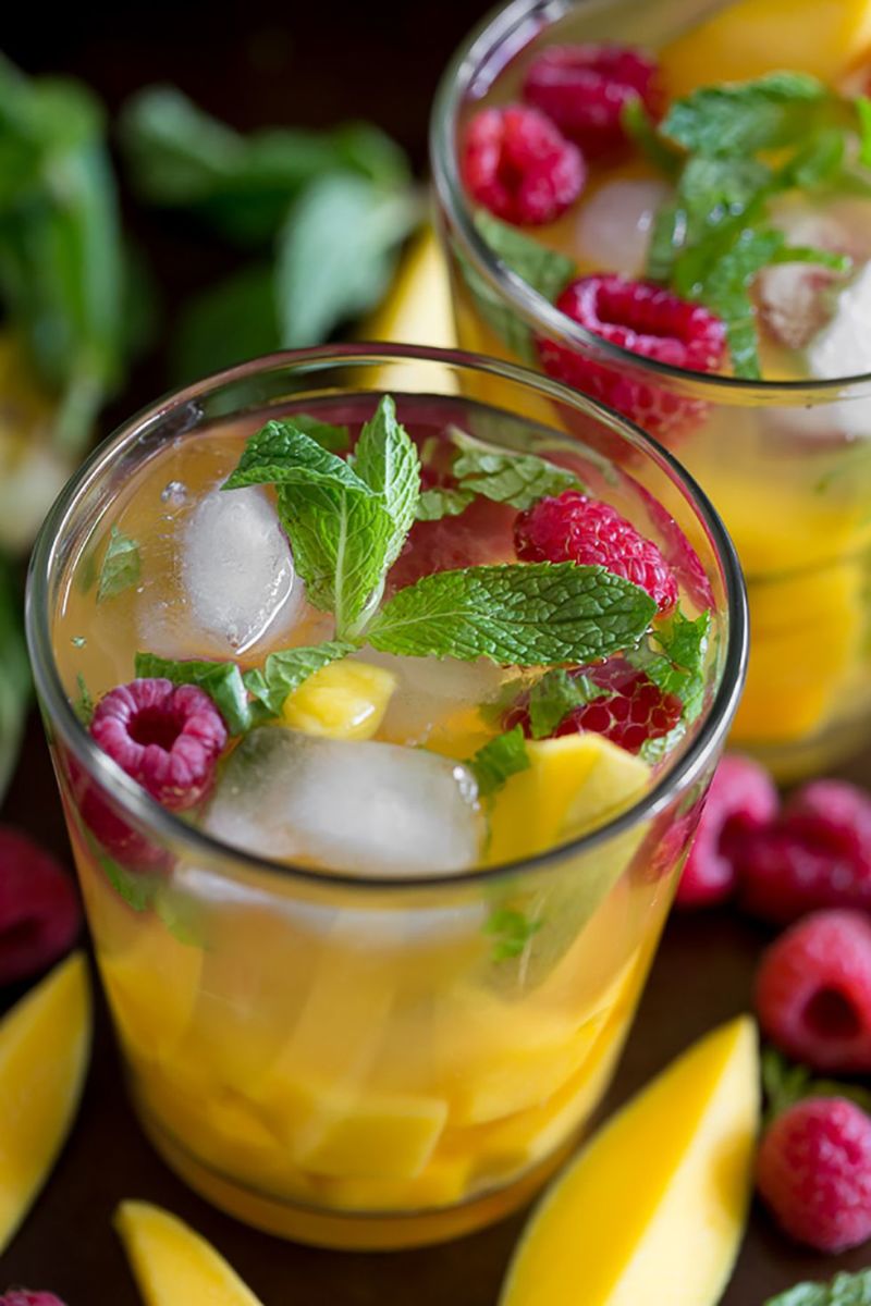 Serve this easy-to-make cocktail with fresh raspberries, mangos, and mint to your Easter guests