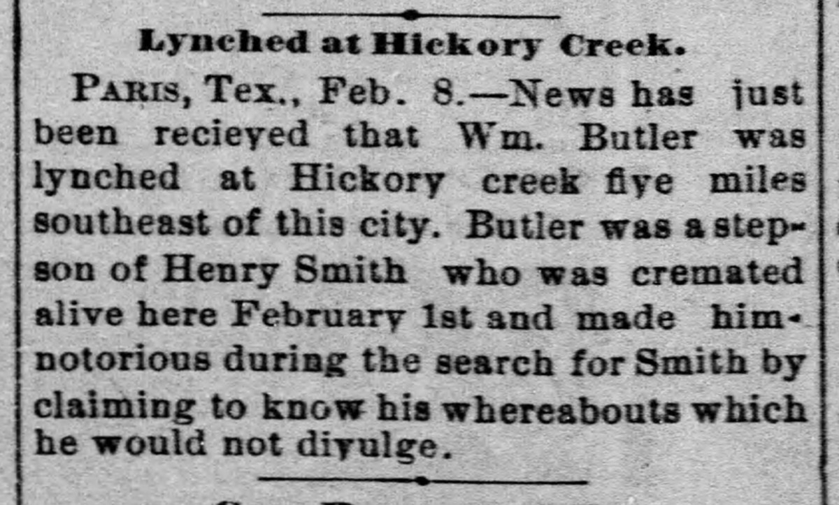 Newspaper clipping regarding the lynching of William Butler.