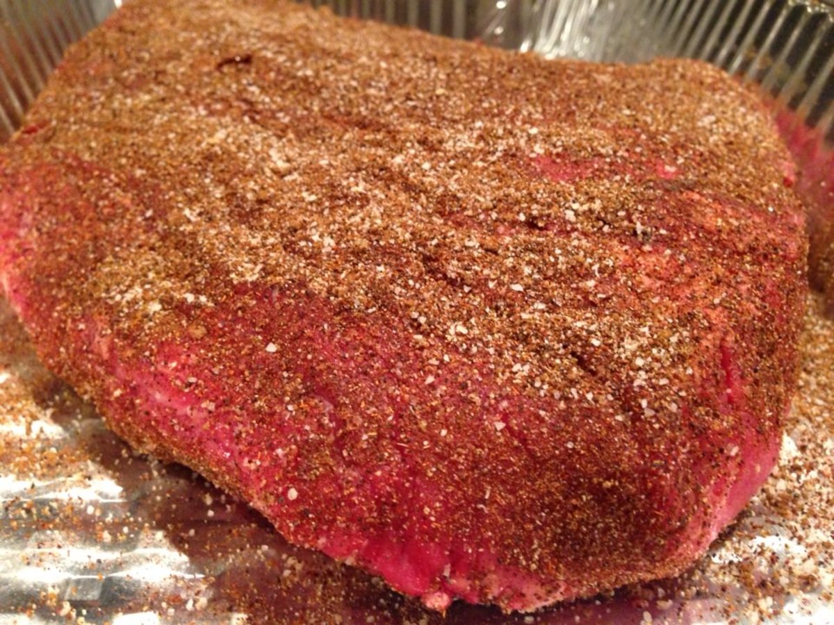 Beef brisket covered with rub