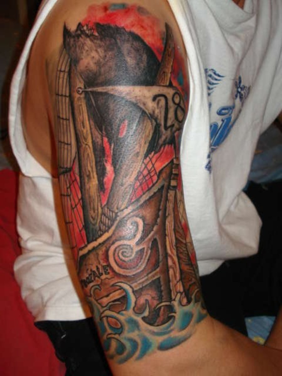 Pirate Ship Tattoo Design on Arm