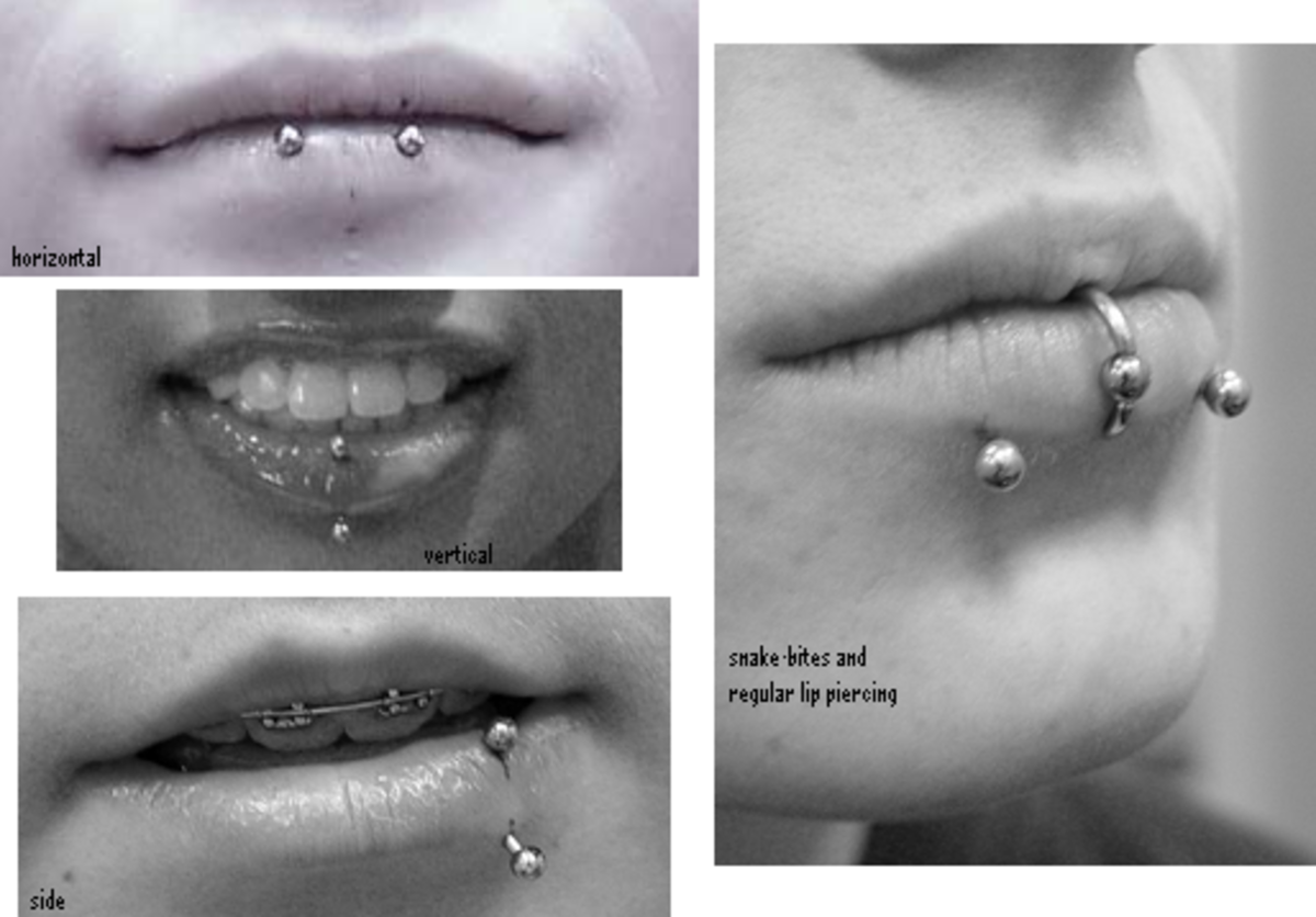 Various styles of lip piercings.
