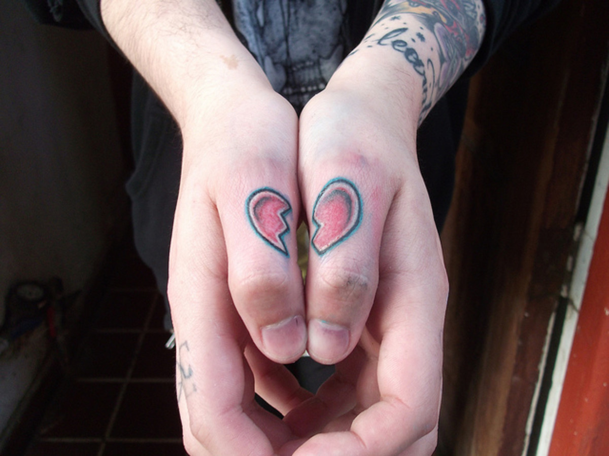 Разбитое сердце палец татуировки.