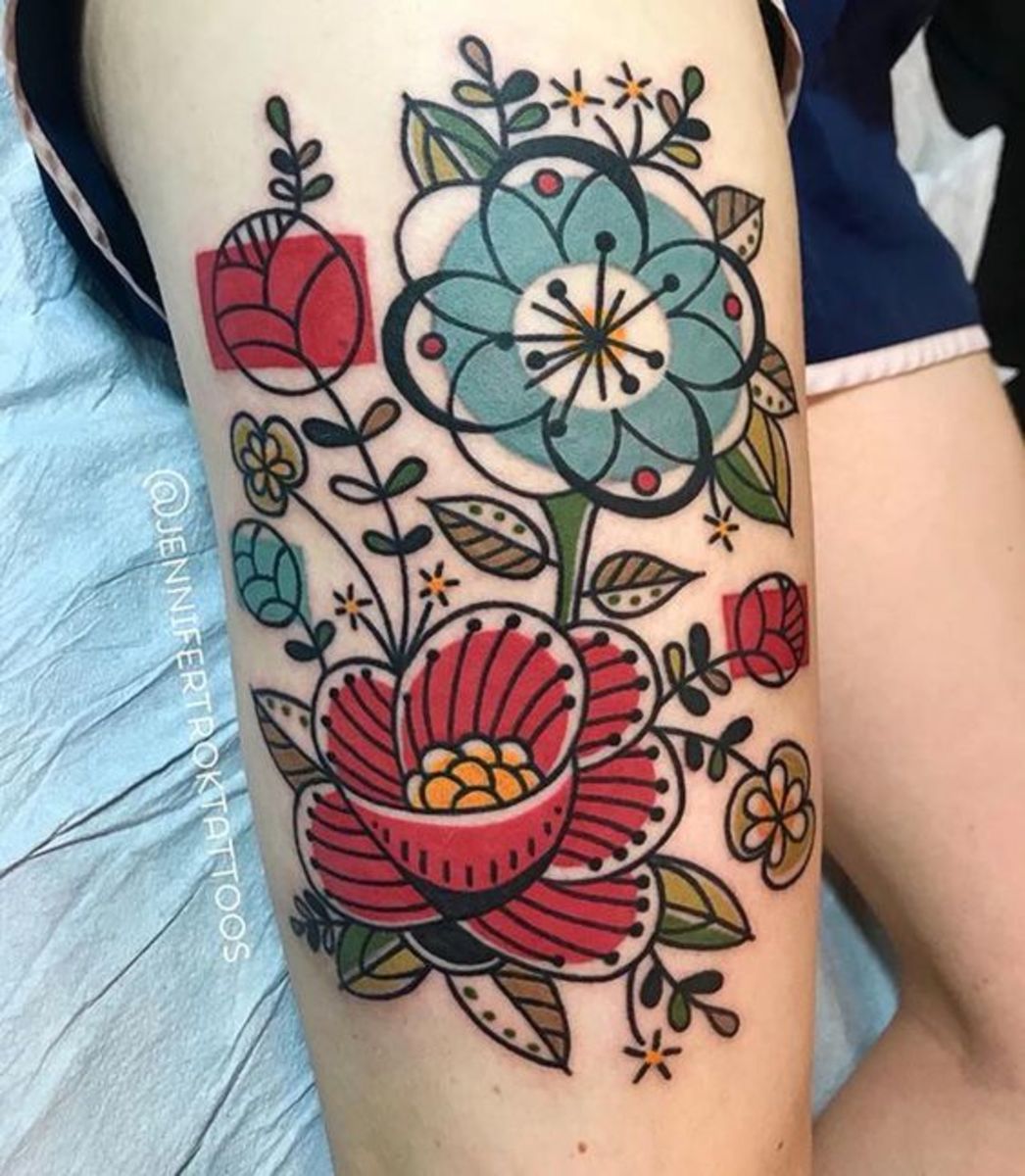 The colors make a bold statement in this tatoo.