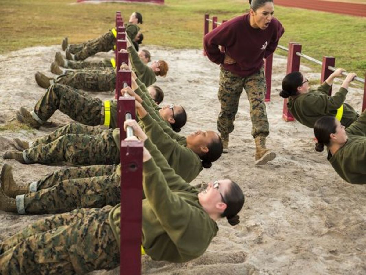 Recruits of the 4th Recruit Training Battalion during a physical training session. Recruits of the 4th Recruit Training Battalion during a physical training session.