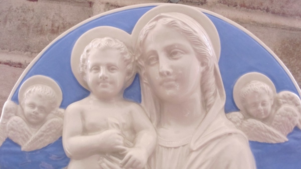 An iconic symbol in the Anglican Christian church, this bas relief Madonna and Child hangs in the narthex of Saint George's Episcopal Church in NW Washington, DC.