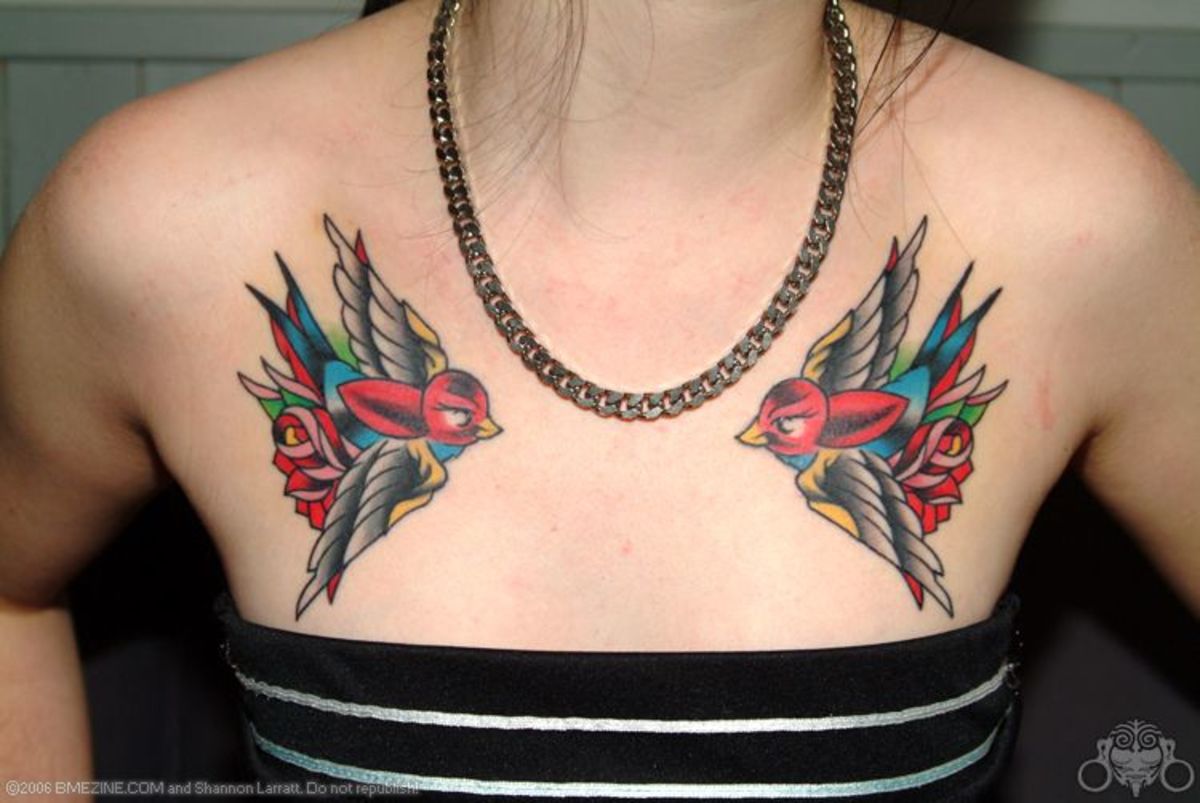Swallow and sparrow tattoos are great accentuations to a woman's natural curves