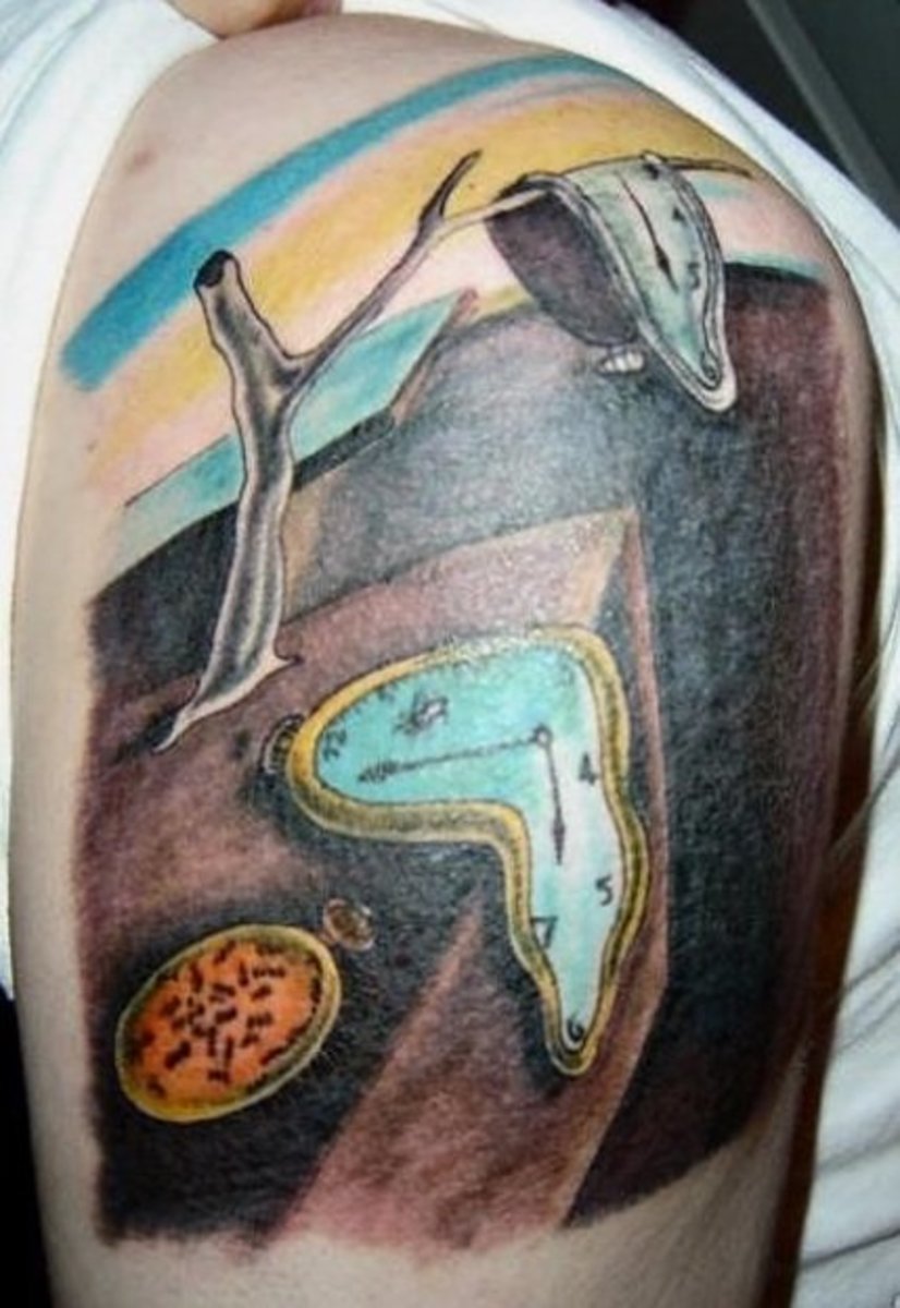 Tattoo of Melting Clocks Inspired by Salvador Dalí
