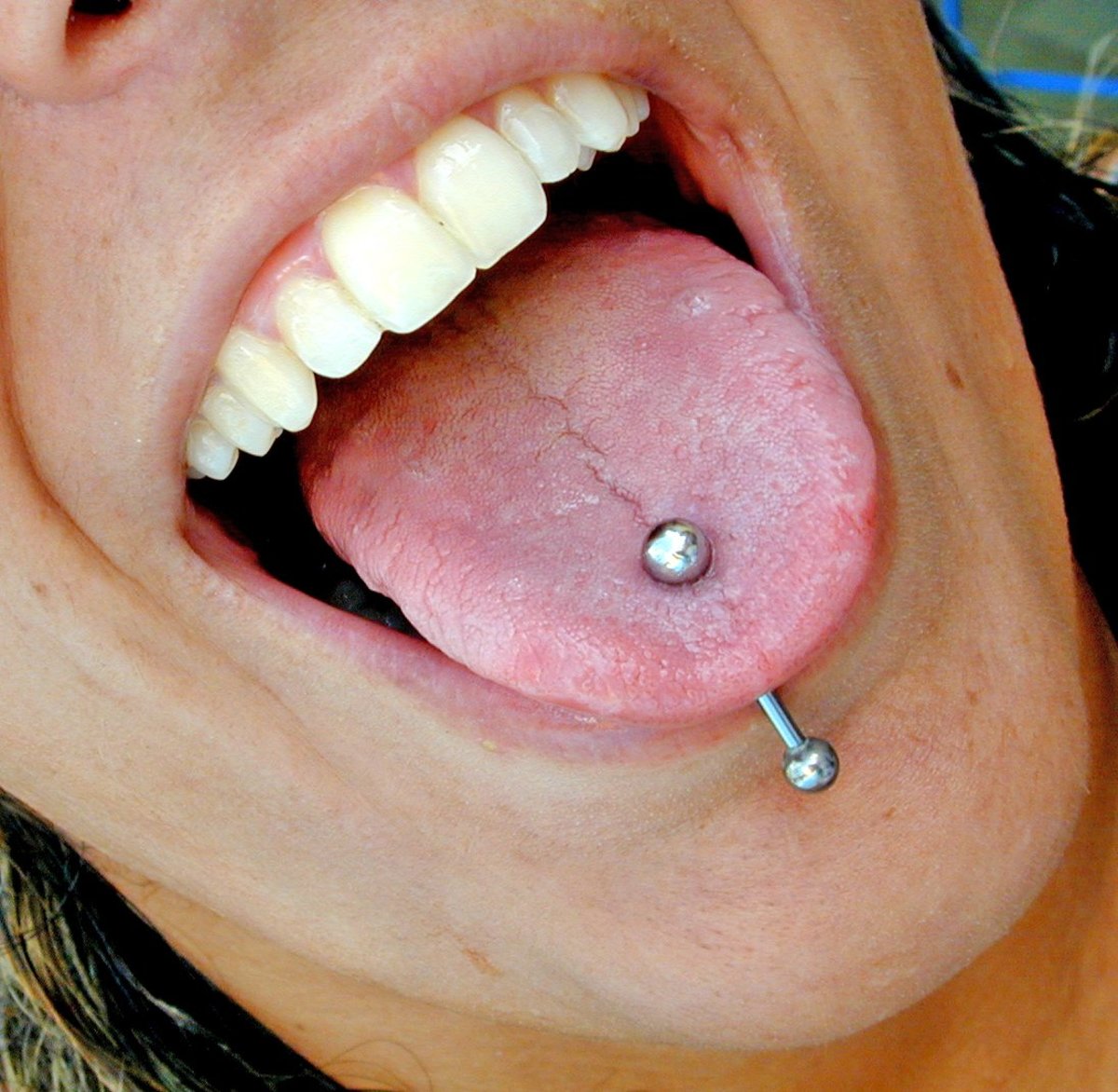 Close-up of a tongue piercing