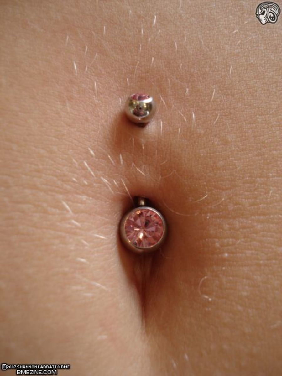 Close-up of a belly button piercing