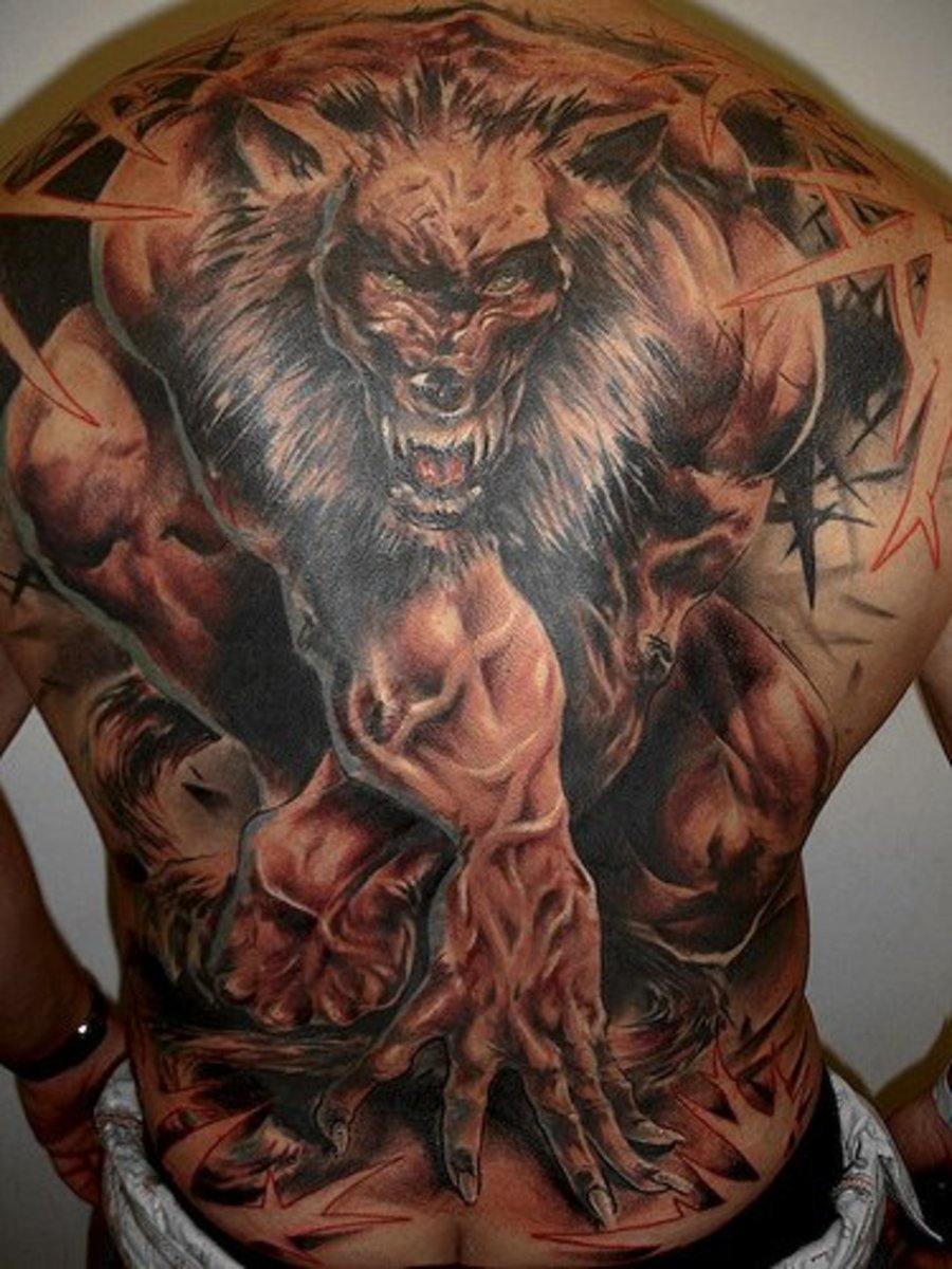 Full Back Piece Wolf Tattoo