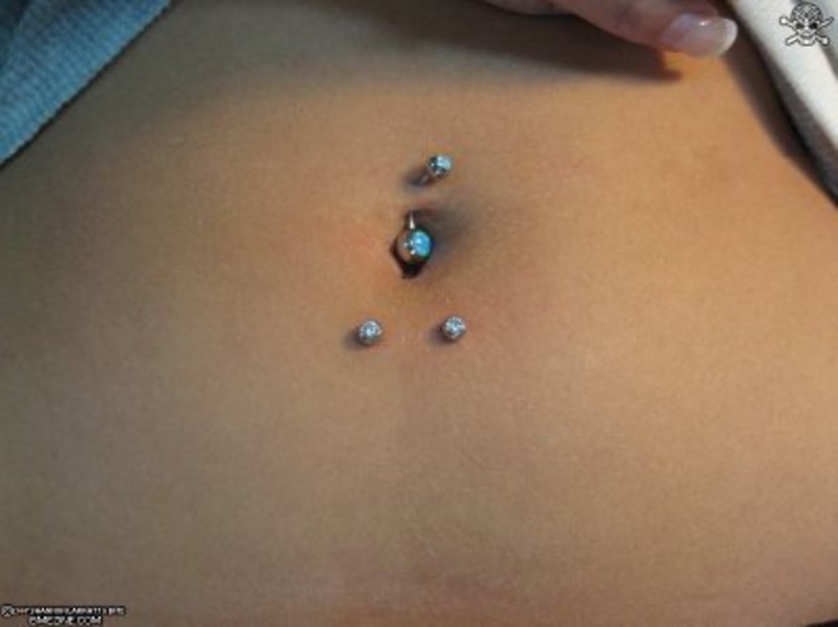 Blue belly button piercing