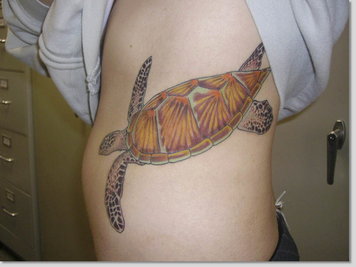 Sea Turtle Tattoo on Side of Body